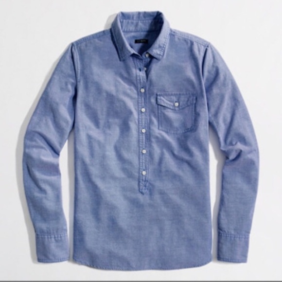 J. Crew Factory Tops - J. CREW Chambrey Stitched Oxford Popover Top Shirt
